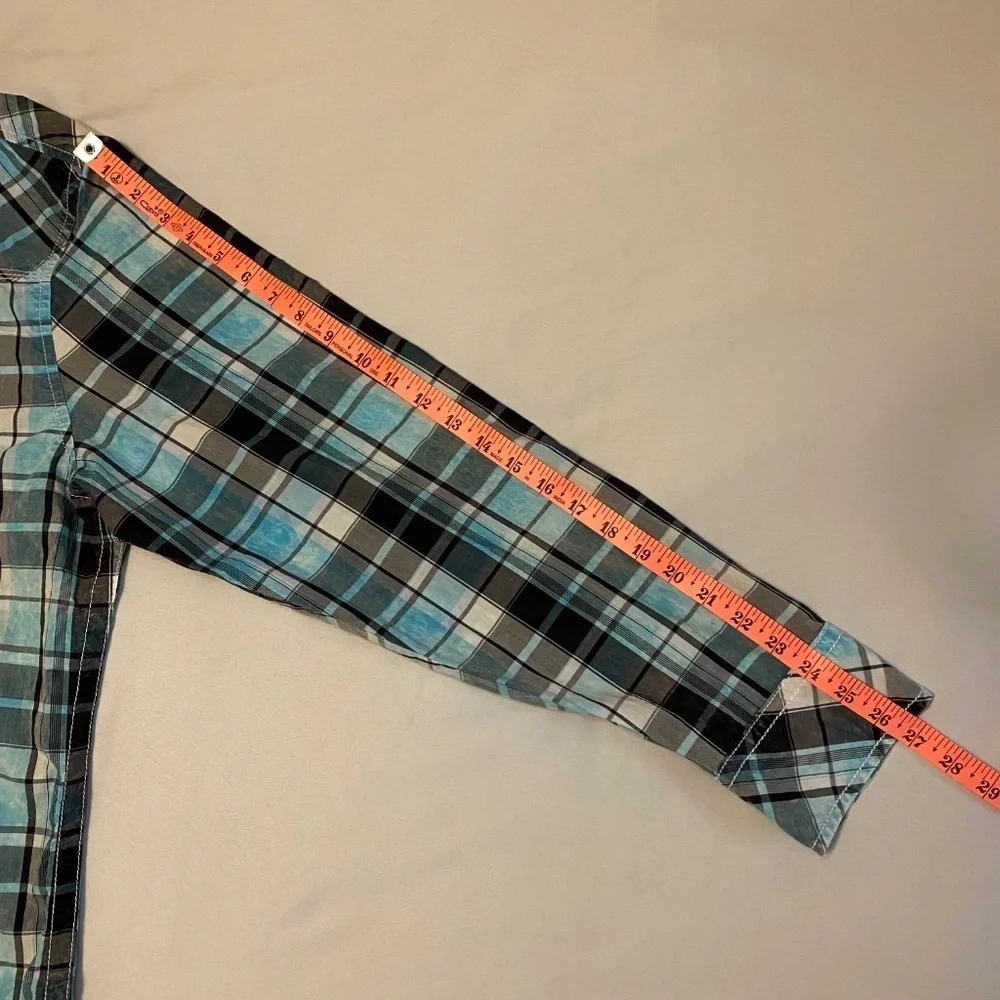 BKE Vintage 67 Athletic‎ Fit Plaid Pearl Snap Western Long Sleeve Teal/Black XXL
